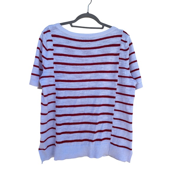 LOFT Women's Red Striped Short Sleeve Textured Top Casual‎ sz L - Picture 2 of 6